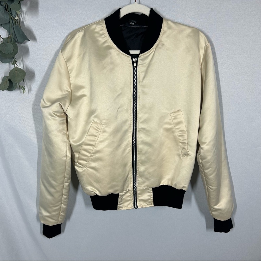 Bomber Jacket Made In England Silky Zip Up Off White Cream Black Women’s Small
